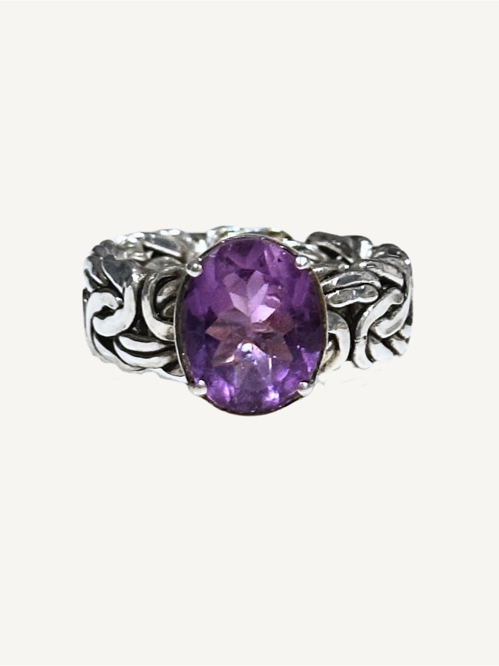 Amethyst Sterling Silver Byzantine Ring Size 6.5 AK Turkey Woven Band